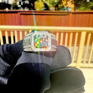 New Moissanite Men’s 10H10A Ring 1CT, 18K White Gold Plated Sterling Silver